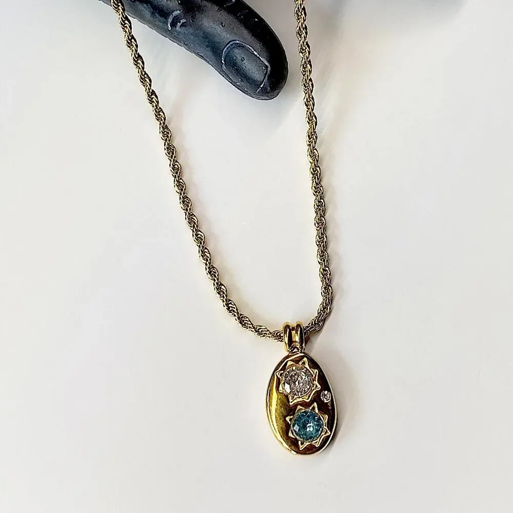 NEW Gold & Blue Crystal Pendant Necklace - Picture 8 of 10